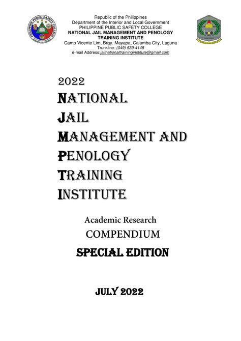 NATIONAL JAIL MANAGEMENT AND PENOLOGY TRAINING .